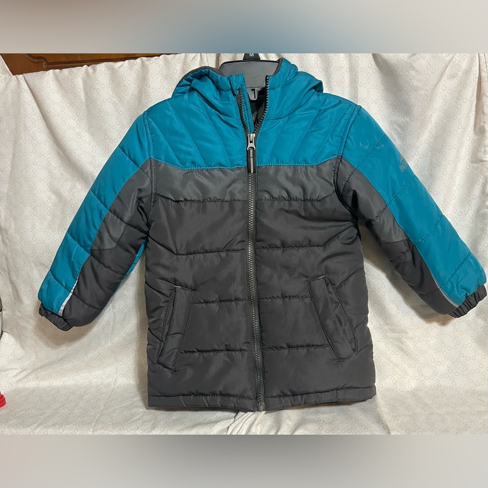 Pacific Trail Boys Hooded Puffer Jacket Coat Gray Blue Winter-size 4